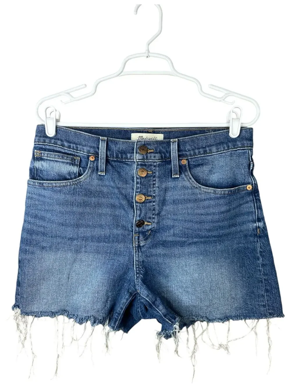 Madewell Button Front Fly Raw Hem High Rise 'Burke Wash' Denim Shorts Size 29